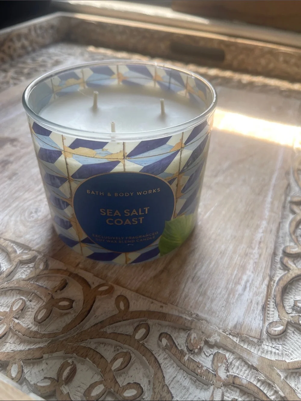 Bath & Body Works Sea Salt Coast 3-Wick Candle - Blue & Gold